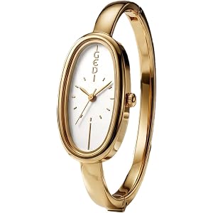 Gosasa Gold Oval Bangle Watch for Women Dainty Cuff Quartz Watch | Minimalist Bracelet 5.7–7.5 inches Wrist Fit ,Vintage Smal