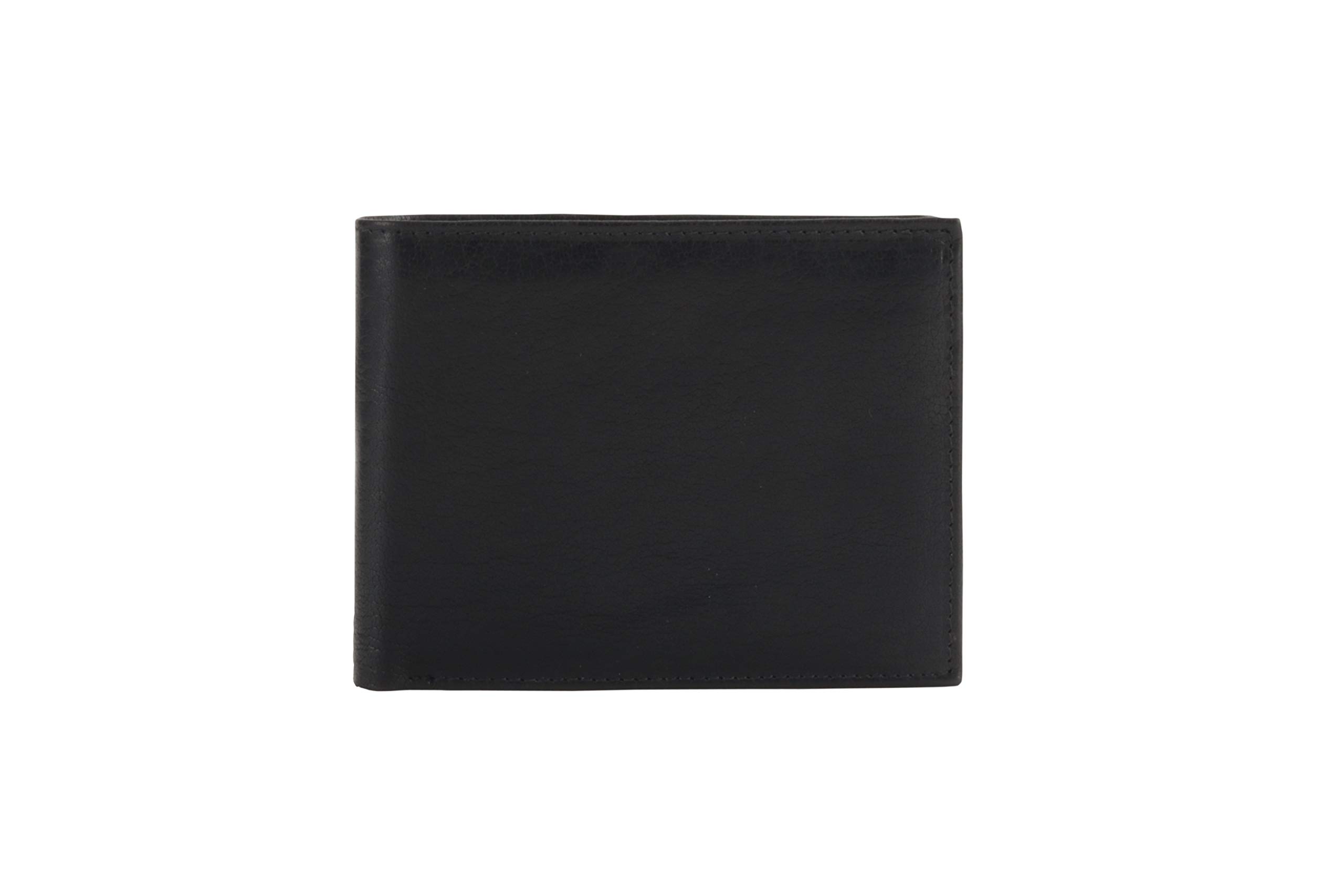 DUA RFID Mens Genuine Leather Bifold Wallet with Zip Coins Pocket (Black)