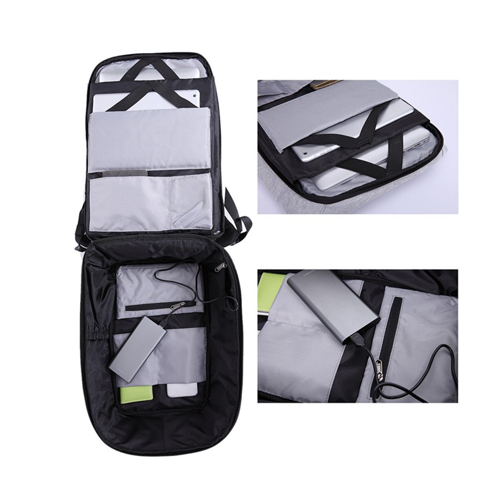 Fresion 15.6 inch Laptop Backpacks Notebook Rucksack SchoolBag with USB Port and Rain Cover for Work, School, Travel, Hiking(Grey)