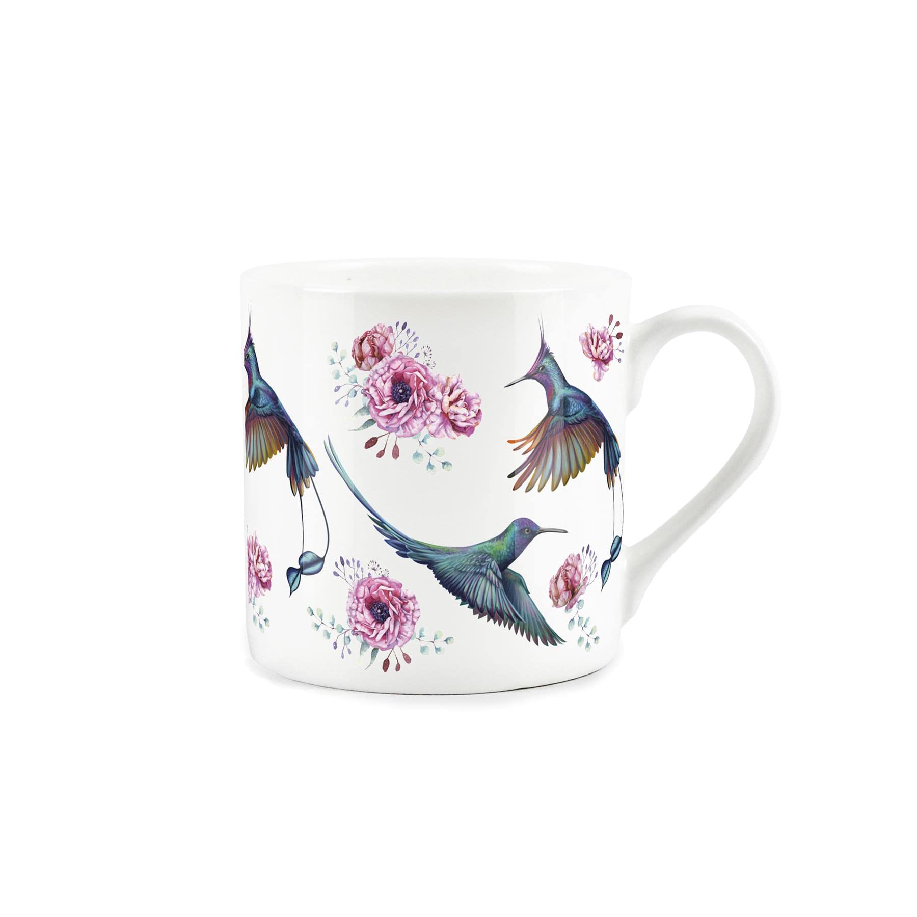 Purely Home Pink Floral Hummingbirds Mug - Bone China Cup Present - Tea/Coffee Gift for Bird Lovers