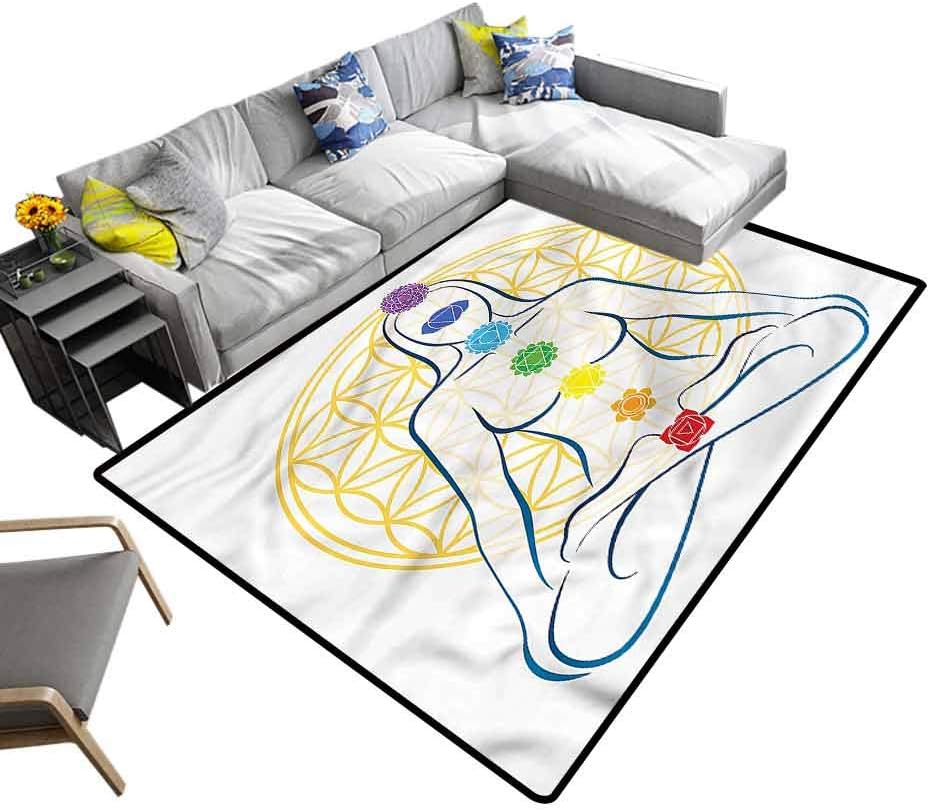 Sacred Geometry, Shag Throw Rug Meditation Chakra Contemporary Indoor Area Rugs for Sitting Room Bedroom Dormitory, 4'x 6'