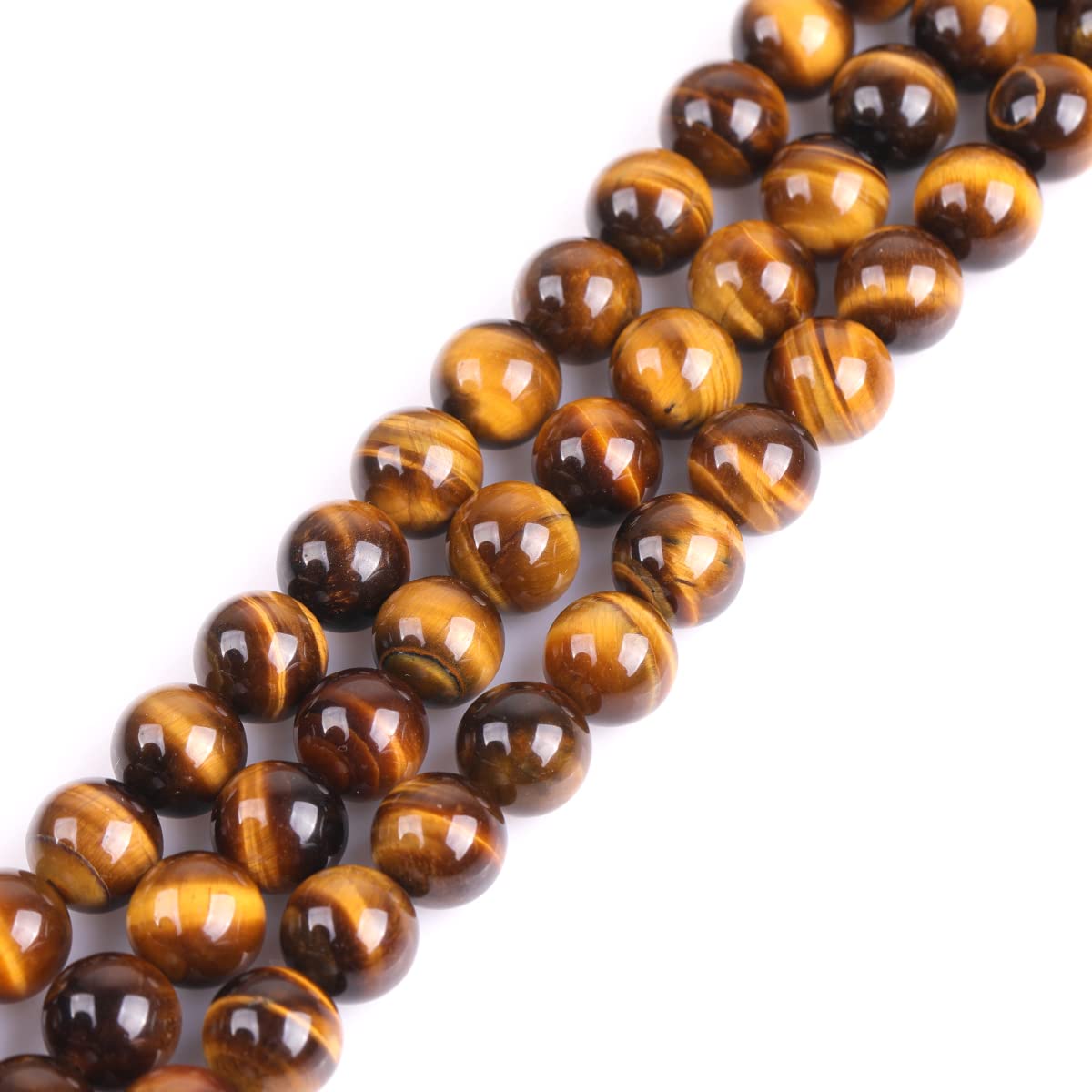 GEM-Inside Natural 10mm Yellow Tiger Eye Round Gemstone Semi Precious Loose Beads for Jewellery Making 15"