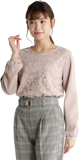 Amazon トップス レディース 長袖 きれいめ カジュアル レース オフィス 秋 冬 Honeys ハニーズ レース使いプルオーバー Tシャツ カットソー 通販