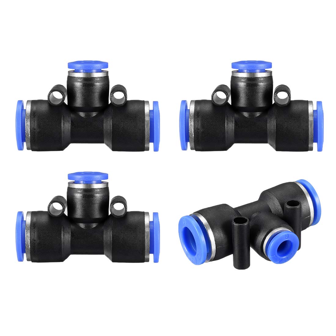 sourcing map Plastic Tee Push to Connect Tube Fittings 25/64" -15/64" Od Push Lock Blue(10-6mm) 4pcs