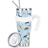 Paqoygl Dog 40oz Tumbler with Handle and Straw, Blue Cute Cup Coffee Mug Stainless Steel Insulated Water Bottle, Gifts for Women Dog Lovers Mom Girl Birthday Christmas
