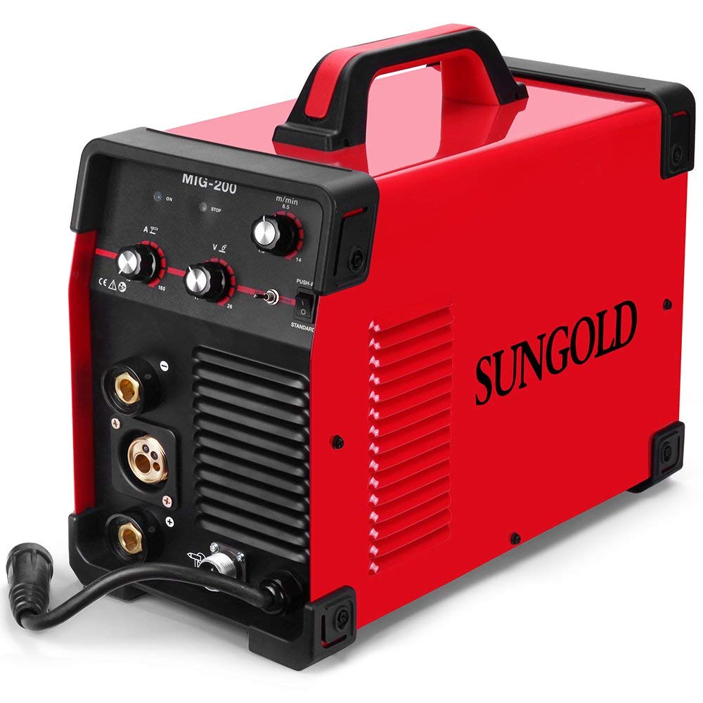 SUNGOLDPOWER 200Amp MIG MAG ARC MMA Stick DC Welder 110/220V Dual Voltage IGBT Inverter 200A Aluminum Welding Soldering Machine Gas Shielded/Gasless Flux Cored Wire Solid Core Wire Welding Equipment