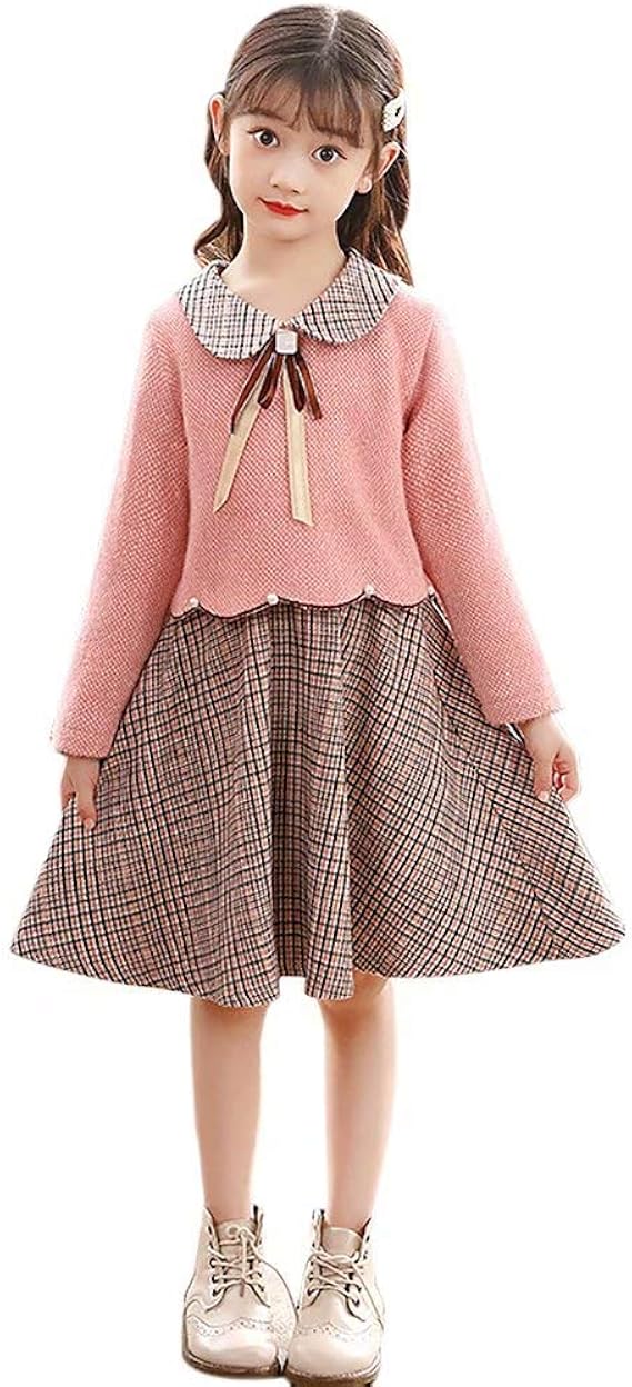Burning Go 子供ドレス 女の子 ワンピース 長袖 フォーマル Aライン プリセンス チェック柄 キッズ 可愛い おしゃれ 七五三 入学式 普段着 結婚式 ピアノ 発表会 フォーマル 通販 Amazon