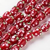 DanLingJewelry 10Pcs Red Strawberry Bumpy Lampwork Glass Beads 3D Fruit Glass Spacer Loose Beads for Bracelets Necklaces Jewelry Making