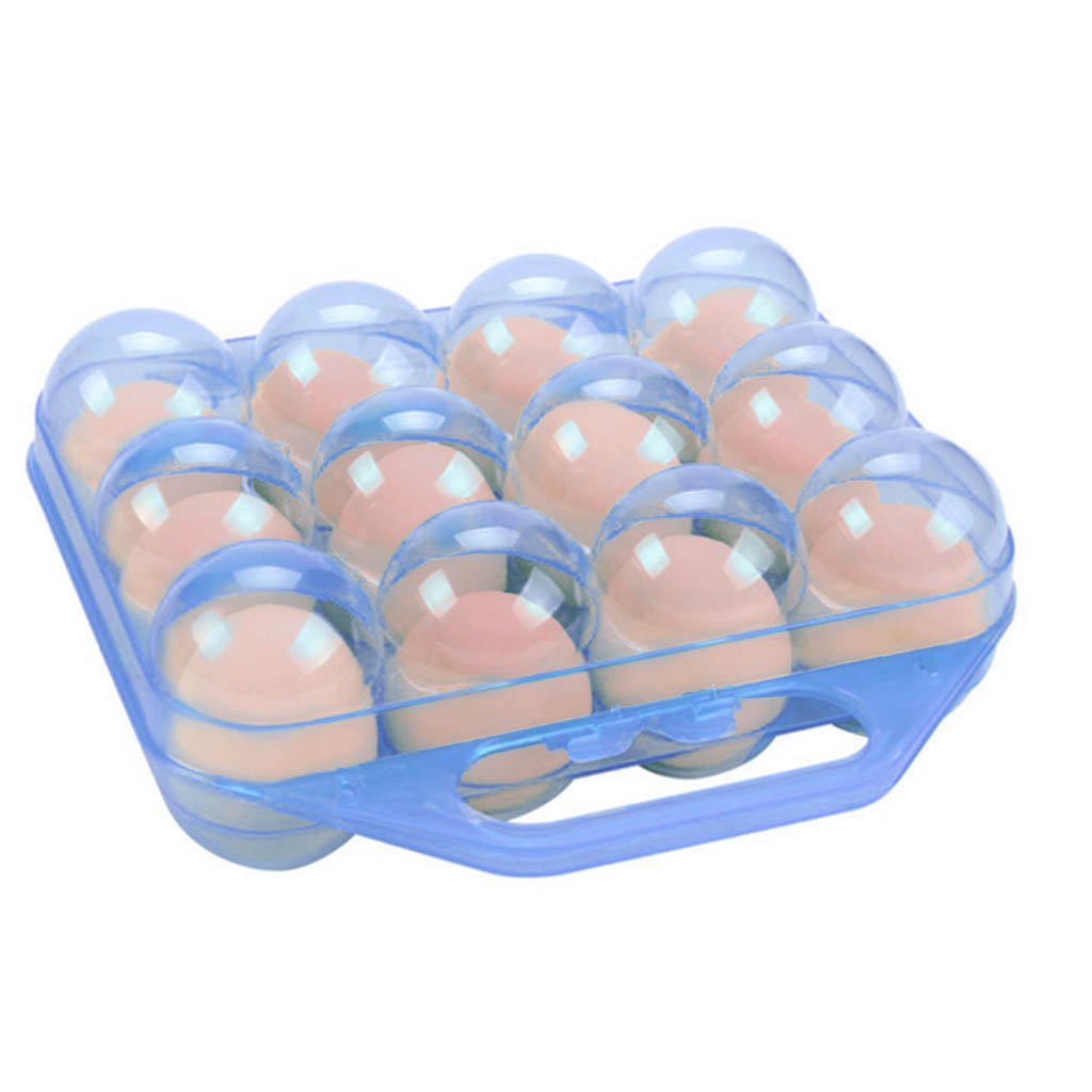 Egg Tray,BIAL OTD Folding Portable Plastic 12 Eggs Container Holder Storage Box Case for Kitchen Outdoor (Blue)