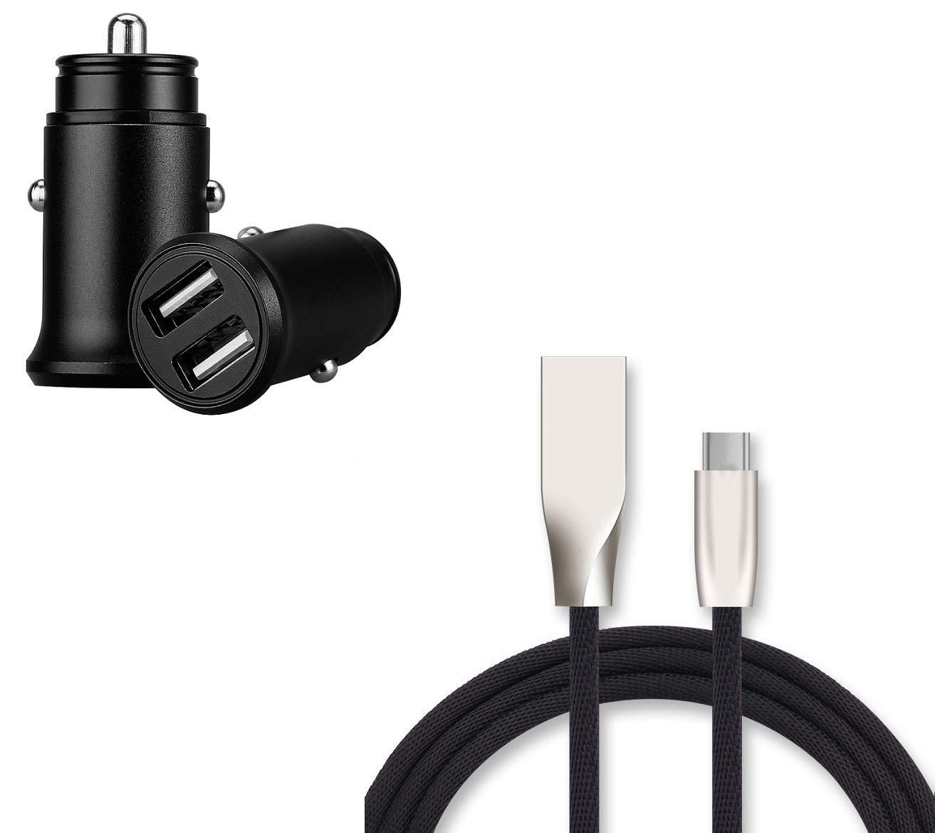 Shot Case Type C Charger Pack for Samsung Galaxy S10 (Quick Charge Cable + Mini Double USB Cigarette Lighter Socket) Android (Black)