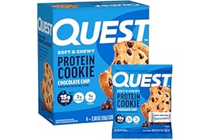 Quest Nutrition Chocolate Chip Protein Cookie, 15g Protein, 1g Sugar, 2g Net Carbs, Keto Friendly, High Protein, Low Carb; 4 Count