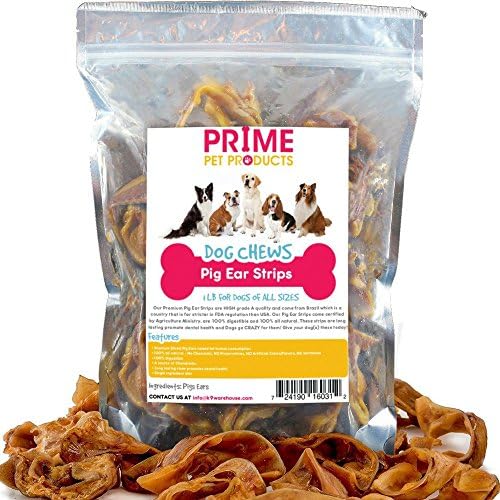 K9KONNECTION PRIME PET Pig Ears Strips for Dogs - 1 lb Bag (20+Strips) of All Natural Healthy Dog Treat, Made of Pure Pork Pig Ears - Better Alternative to Rawhide Dog Chews for Dogs