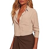 theYoChao Womens Button Down Shirts Long Sleeve Twist Front Cropped Tops Blouses