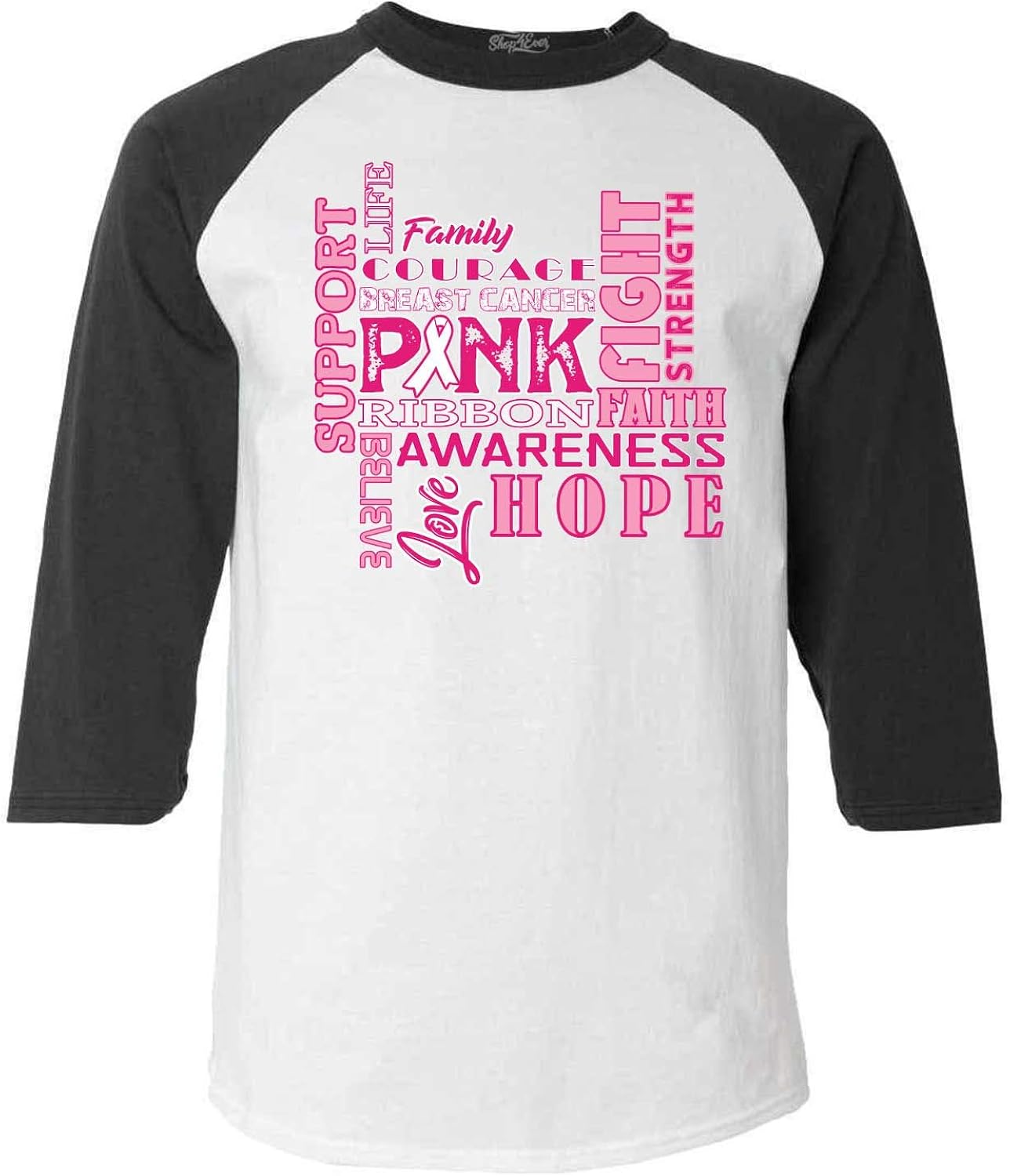 shop4ever Pink Ribbon Support Breast Cancer Awareness Raglan Baseball Shirt | Amazon.com