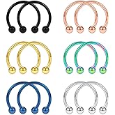 SCERRING 12PCS 10-14mm Stainless Steel Nose Horseshoe Hoop Rings Eyebrow Lip Ear Tragus Septum Piercing Hanger Retainer 16G 14G 12G