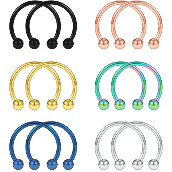 12PCS 22G Nose Hoop Lip Eyebrow Tongue Helix Tragus Cartilage Septum
