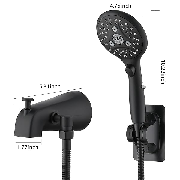 PROOX ALL METAL TUB SPOUT WITH DIVERTER MATTE BLACK, 6 SETTINGS HAND HELD SHOWER WITH ON/OFF PAUSE SWITCH, BATHTUB FAUCET WITH SPRAYER