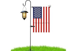 AKEYDECO Garden Flag Stand and Shepherd Hook,48 Inch Garden Flag Pole Holder with one Tiger Clip and two Spring Stoppers for Bird-Feeder Lantern Plant-Hook Garden-Stake Seasonal Flags