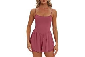 Beaully Women's Summer Sleeveless Rompers Spaghetti Strap Double Lined Shorts Jumpsuit One Piece Outfits