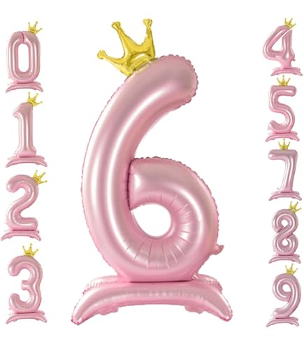Amazon.com: Tellpet Crown Pink Number 6 Balloon with Base For