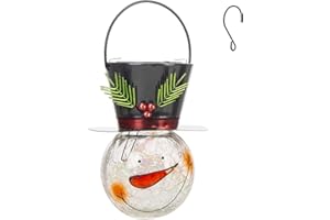 Viveta Christmas Solar Lantern, Snowman Solar Hanging Lanterns Outdoor Waterproof, Christmas Lantern with Crackle Glass Ball for Garden Patio Yard Decor