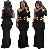 Womens Spring One Shoulder Maxi Elegant Dress Long Sleeve Cocktail Outfit Evening Gown