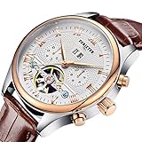 Derieter Automatic Mechanical Skeleton Tourbillon Watch Men Rose Gold Mechanical Wrist Watches