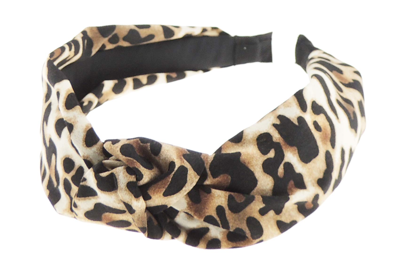 Women Girls Draped Top Knot Chiffon Headband Alice Band Animal Print (Brown Cheetah)