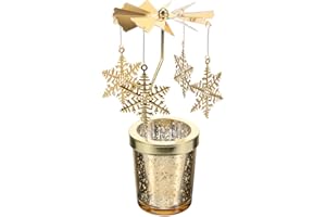 Holibanna Rotating Candlestick Christmas Carousel Spinning Tea Light Gold Candle Holder (Snowflake Gold)