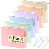 Plastic Hanging File Folders Letter Size,6 Pack Extra 2 Inch Capacity Hanging File folders with Tabs,Heavy Duty for Filing Cabinet,Home and Office File,Pastel Colors