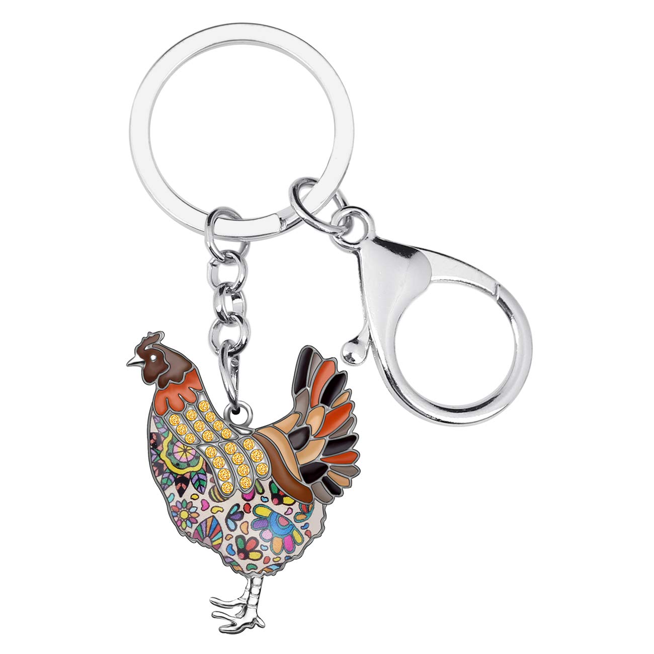 NEWEI Enamel Alloy Hen Chicken Keychain Keyrings for Women Girls Cute Chicken Gift (Brown)