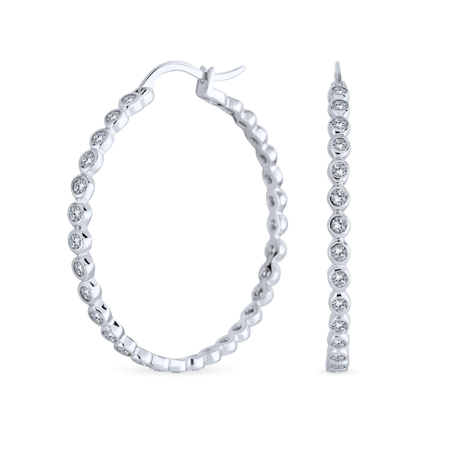 Cubic Zirconia CZ Formal Fashion Romantic Love Knot Symbol Spiral Infinity Twist Big Hoop Earrings For Women .925 Sterling Silver 1.5" Diameter