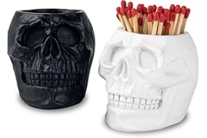 dgudgu Match Holder With Striker White and Black Skull Match Cloche Matches In A Jar With Striker Match Striker Jar Matches Decorative For Men Gift Boy Friend Gift