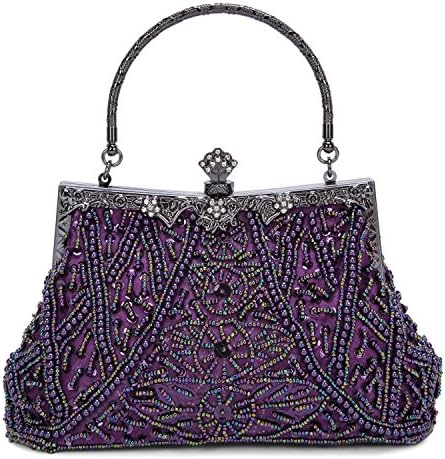 Kaever Women's Vintage Style Beaded and Sequined Evening Bag Wedding Party Handbag Clutch Purse (Purple)