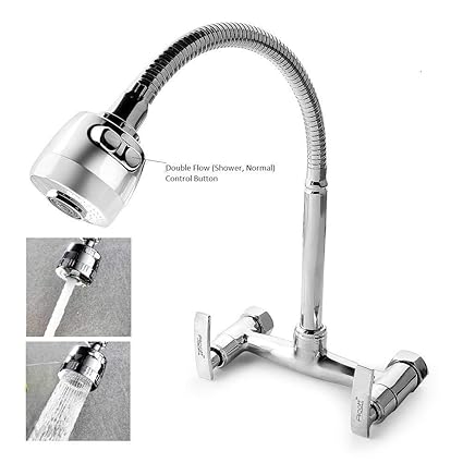 PT Sink Mixture 360 Rotating Soft Wall Mounted Big Flexible Neck and Double Flow Shower Tap for Kitchen/Bathroom