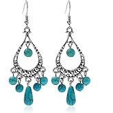 Boolavard Turquoise Bohemian Dangle Earrings for Women, Turquoise Dainty Teardrop Drop Earrings Boho Hoop Healing Stone Earrings Jewelry Gifts