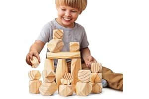 Panda Brothers Wooden Balancing Stones - Montessori Toys for 3 4 5 Year Old Kids and Toddlers Learning Sensory Toy, 20 Large Size Wooden Building Blocks Set of Stacking Stones for Kids Pine Wood Rocks