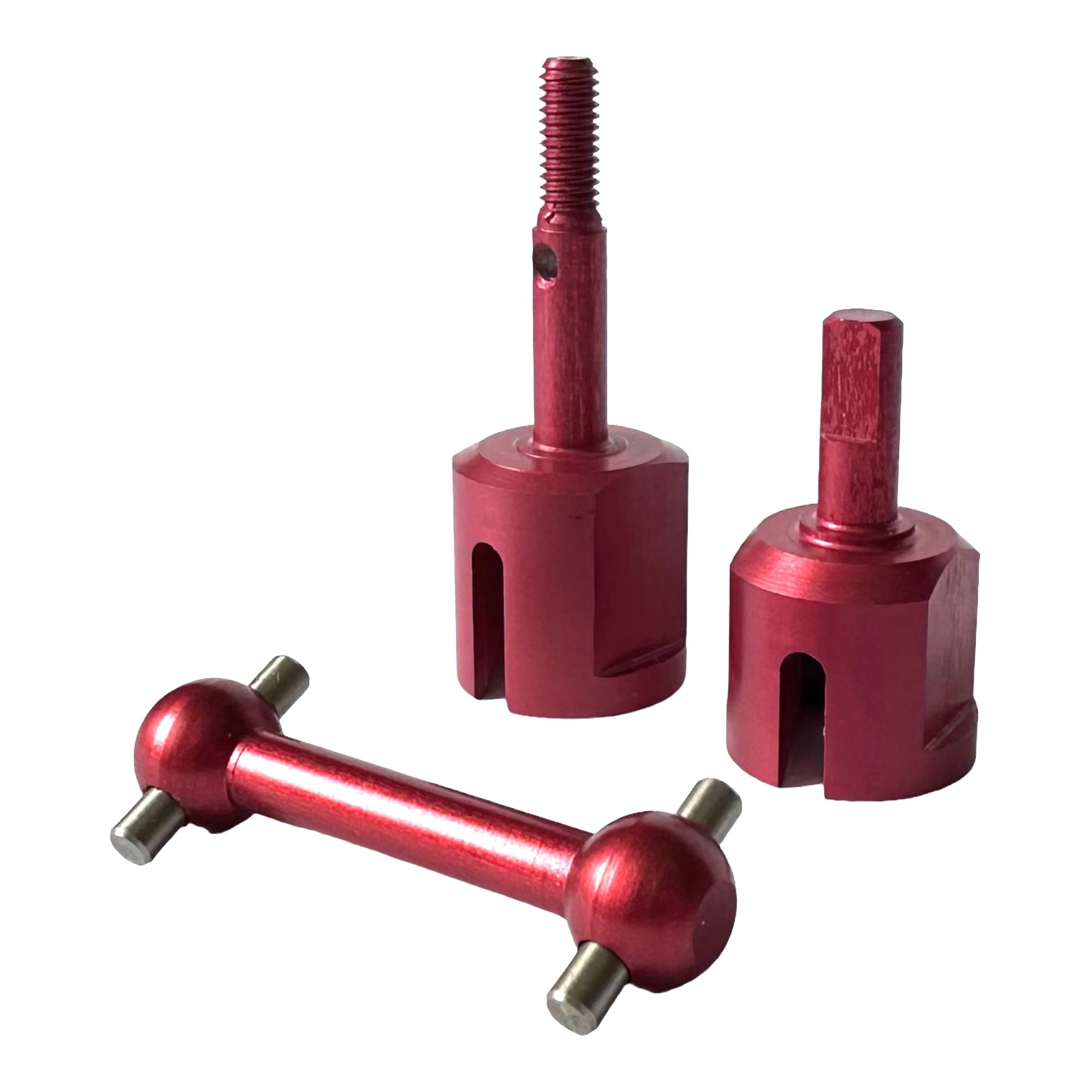 PrecisionGeek Red Aluminium Wheel Axle Assembly for Tamiya TT01 / TT02 – Includes Dogbone, Wheel Axle & Drive Cup (1 Set)