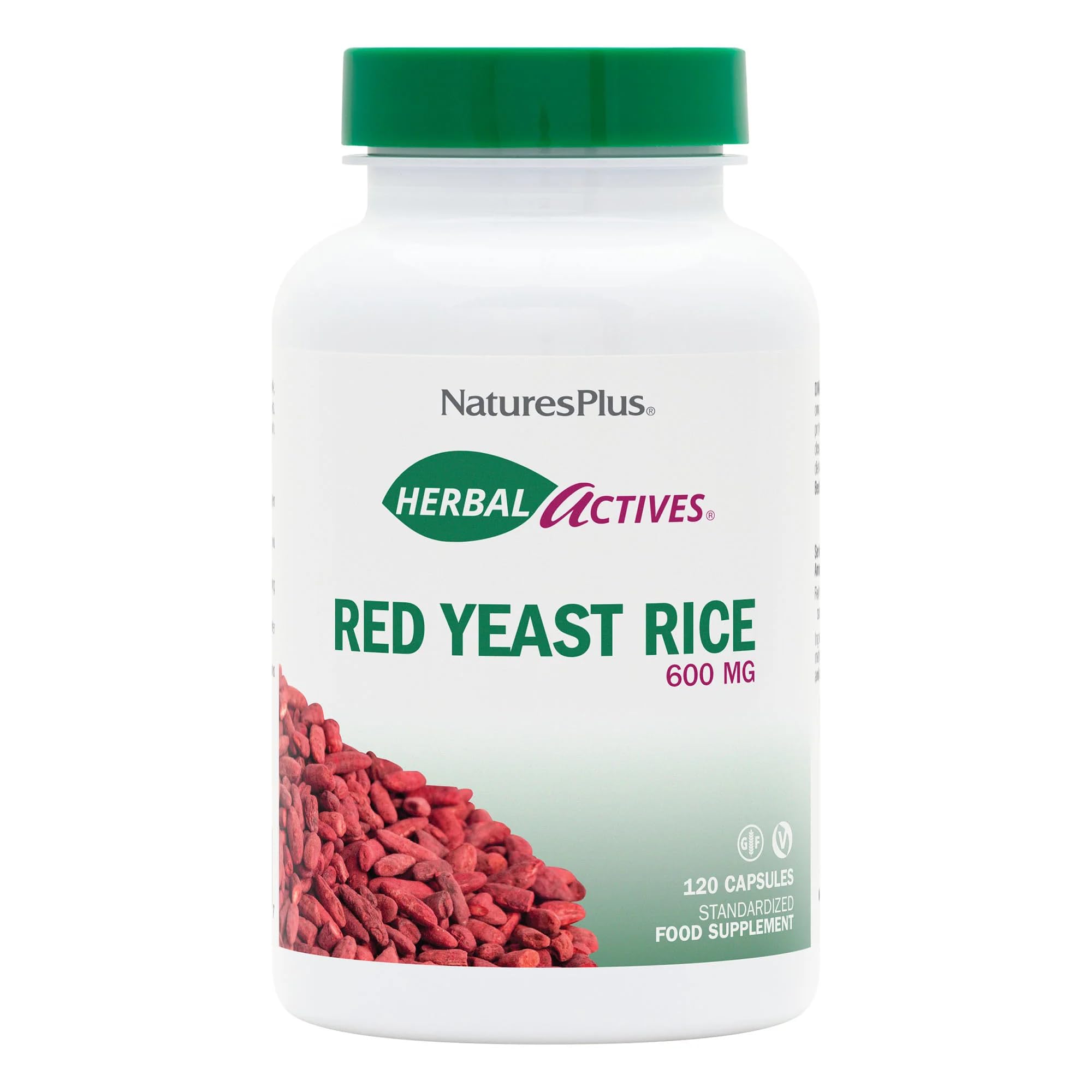 NaturesPlus Herbal Actives Red Yeast Rice Capsules 600mg - Easy to Swallow, One a Day, Botanical Food Supplement - Vegan, Gluten Free - 120 Capsules