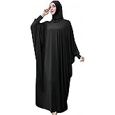 Women's Solid Muslim One-Piece Prayer Dress Abaya Kaftan with Hijab Full Length Dress