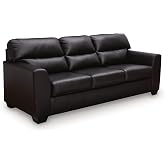 Signature Design by Ashley Sofa, 92-Inch Black Faux Leather, Midnight | Fully assembled 3 seat contemporary couch, Durable platform foundation for everyday lounging spaces, Follino Series