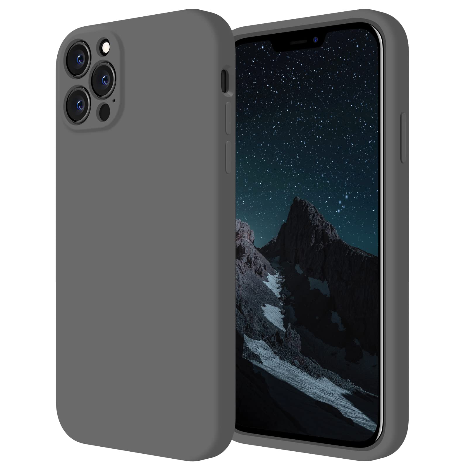 FireNova Designed for iPhone 12 Pro Max Case, Silicone [Camera Protecion] Phone Case with Soft Anti-Scratch Microfiber Lining, 6.7 inch, Space Gray
