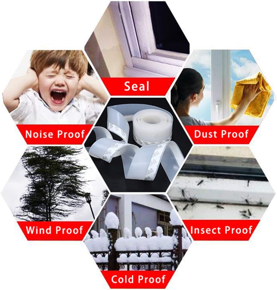 10 Meters Silicone Seal Strip, BetterJonny 35mm Draught Excluder Tape Door Seal Strip Self Adhesive Weather Stripping for Door Window Transparent - Image 4
