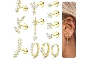 ORAZIO 16 Gauge Cartilage Earrings for Women Flat Back Hypoallergenic Surgical Steel Small Flatback Stud Hoop Cartilage Earring Stack Set Daith Conch Tragus Helix Piercing Jewelry Single PC