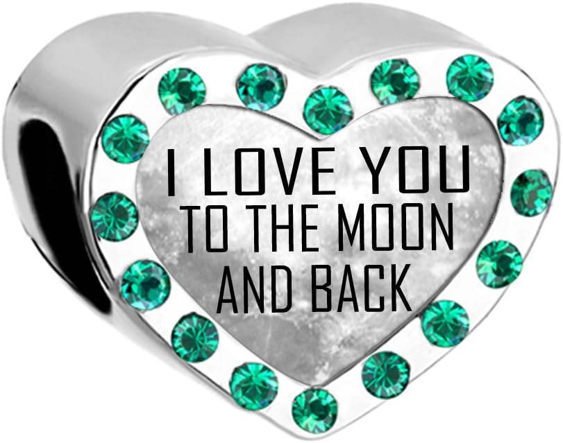 Uniqueen I Love You to The Moon and Back Birthstone Heart Charms Bead fit Bracelet