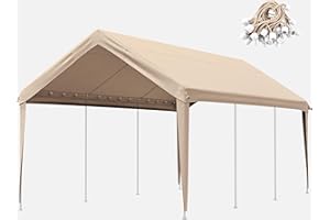 SNUBBULL 10 X 20 Ft Canopy Replacement Cover Heavy Duty Waterproof UV & Tear Resistant Car Tarp Canopy Tent Garage Top Shelter Oxford Cover with Ball Bungees (Frame is Not Included)