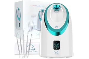 NanoSteamer Luxe by Pure Daily Care in White | Ionic Facial Steamer with Smart Steam Technology | 6 Steam Modes | Aromatherapy Basket | Digital LCD Screen | Hot Steam & Cool Mist l Extraction Set