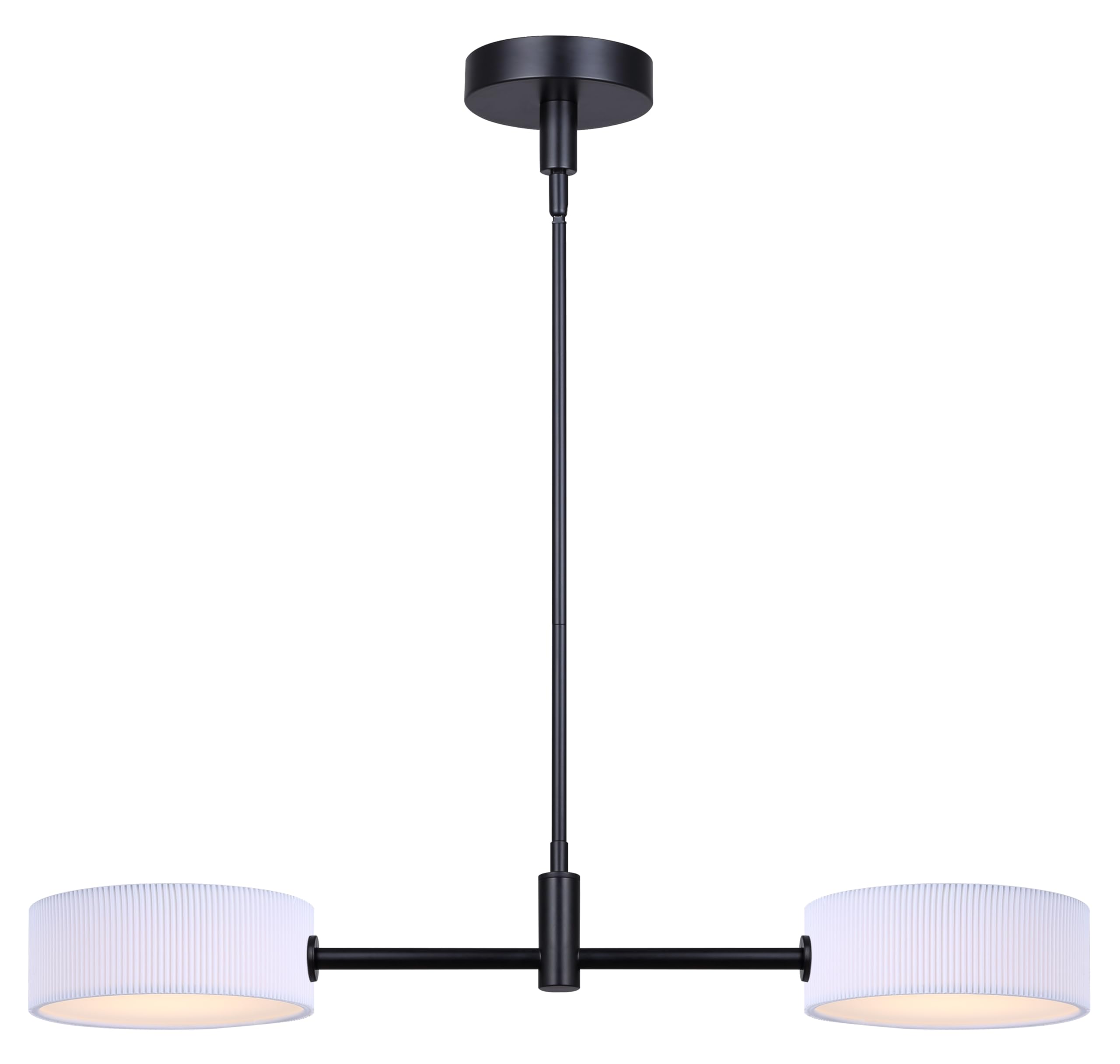 Photo 1 of Canarm CARMYNN 2-Light LED Rod Pendant, Matte Black, White Ribbed Fabric Shade, Dimmable, Adjustable Height, Modern Ceiling Light for Kitchen Island or Dining Area
