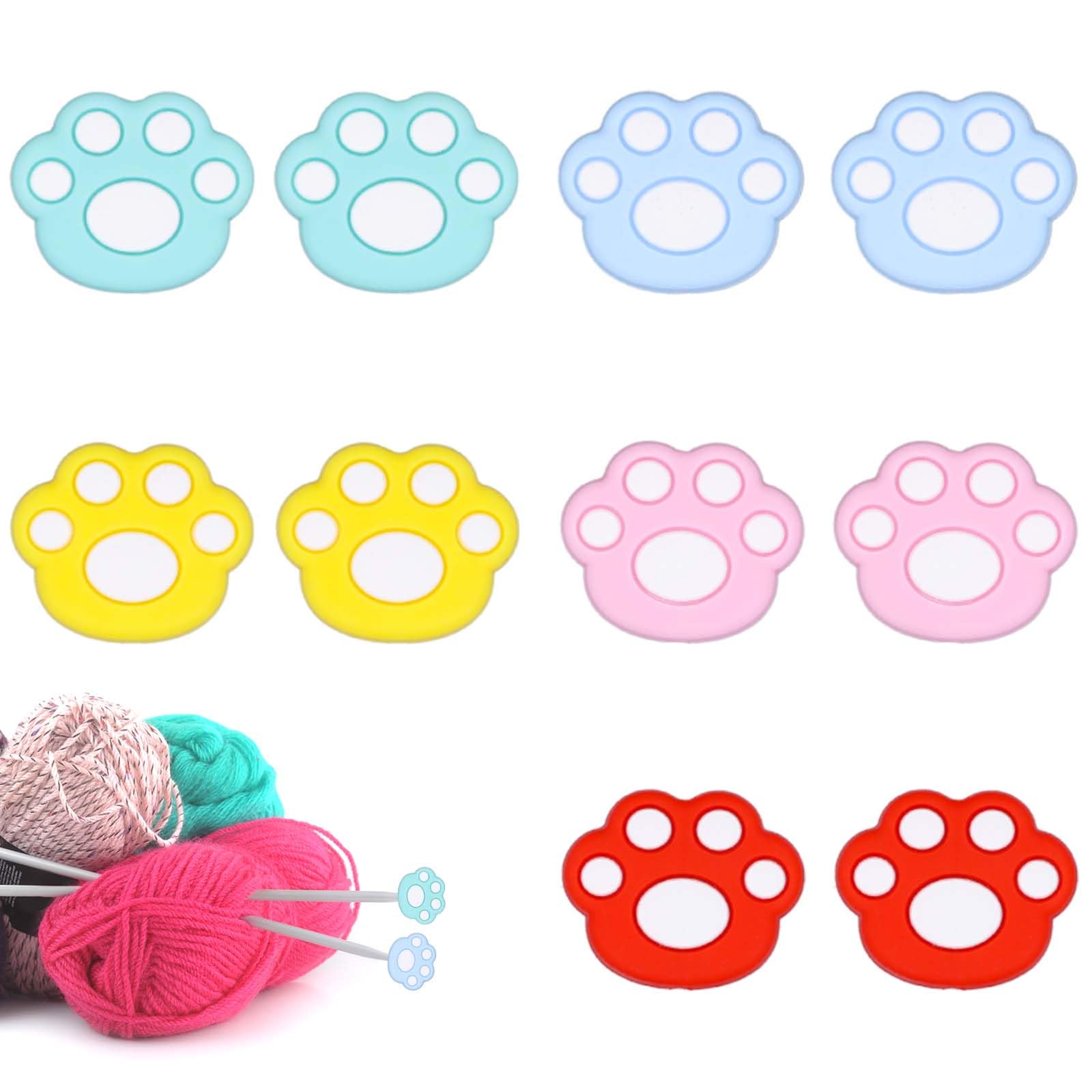 10pcs Paw Knitting Needle Stoppers, Cute Colorful Needles Point Protectors Stitch Tip Caps Silicone Needle End Cover for Crochet Knitting DIY Accessories