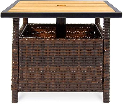 Bs Wicker Side Table With Storage Rattan Outdoor Chat Table With Umbrella Hole Brown Wicker Table Umbrella Stand Accent Table Bistro Patio Deck Pool Furniture Weather Resistant Ebook By Bada Shop